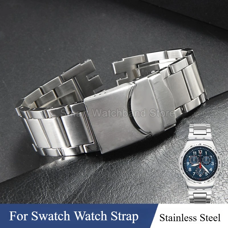 Accesorio de reloj de tres eslabones de acero inoxidable 17 20 para Swatch YGS749G interfaz cóncava convexa resistente a los arañazos correa de reloj duradera