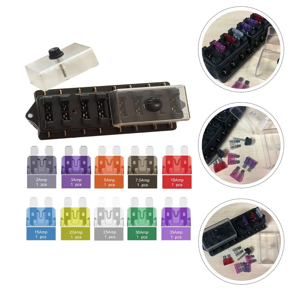 1Set 8 Way Car Fuse Box Professional Auto Fuse Holder with Transparent Cover for Headlight Fog Light Speaker Reversing Light