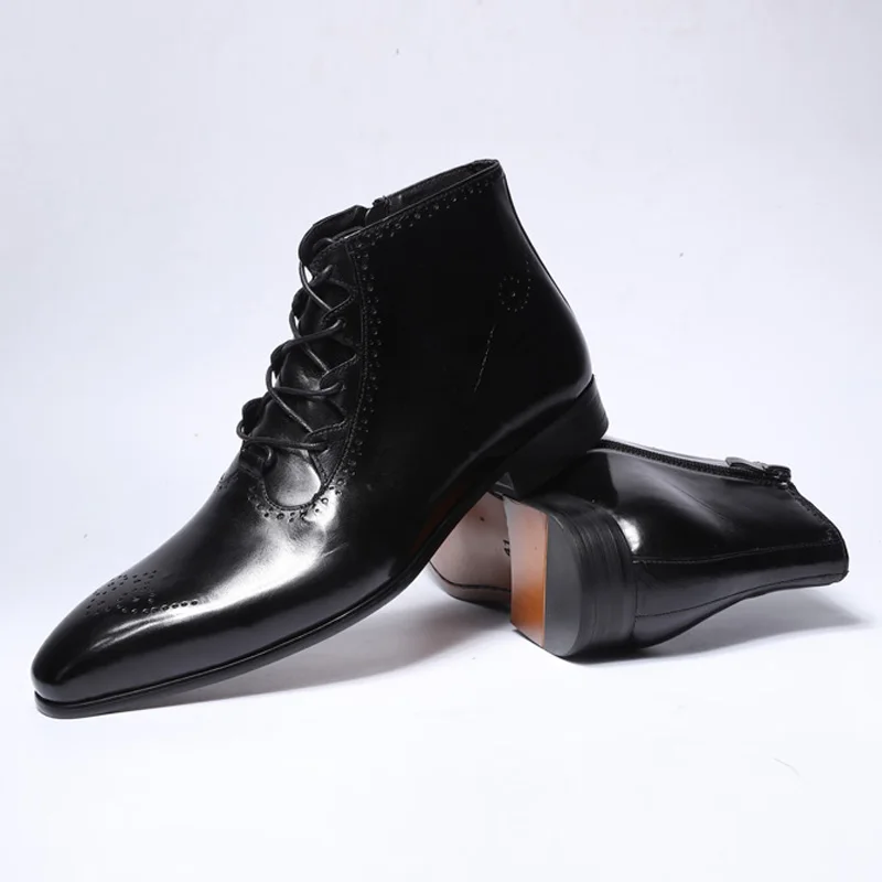 Herfst Mode Echt Leder Mens Enkellaarsjes Handgemaakte Lace Up Zip Stijlvolle Oxford Schoenen Hoge Kwaliteit Jurk Laarzen Voor Mannen