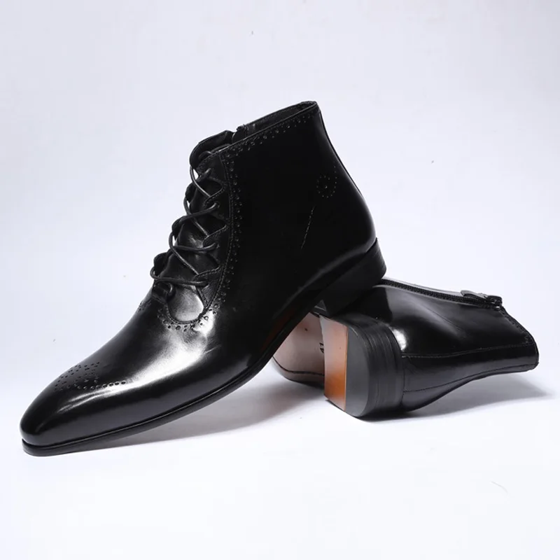 Ankle Boots de couro genuíno para homens, sapatos Oxford elegantes, feitos à mão com cadarço zip, botas de alta qualidade, moda outono