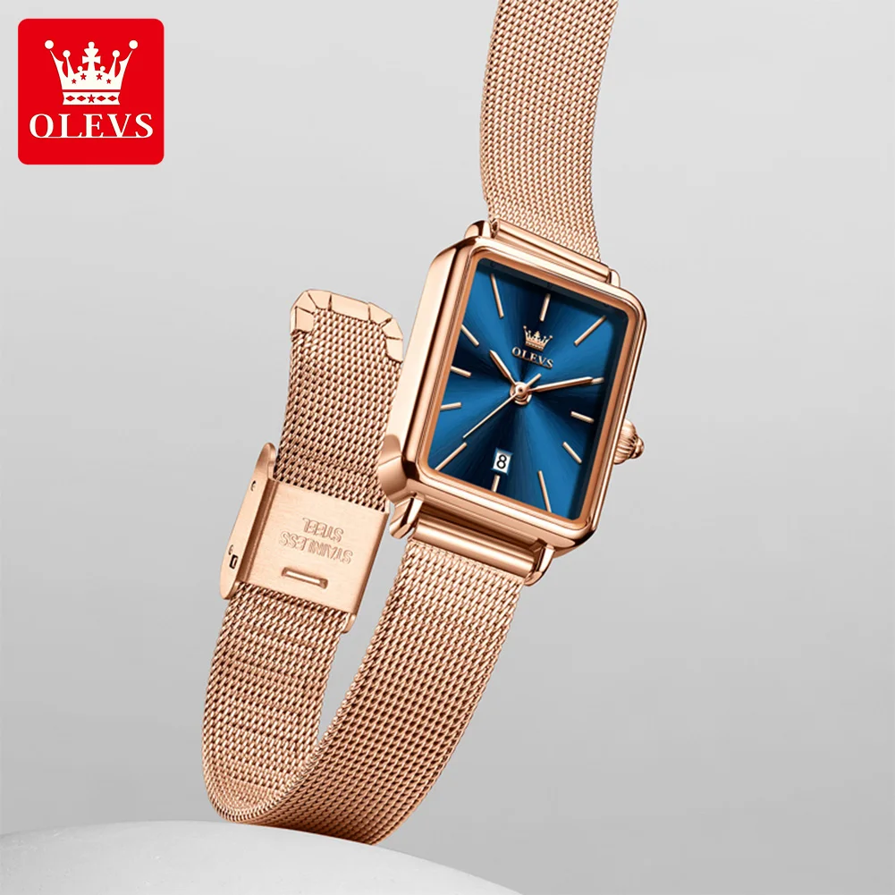 OLEVS Fashion Ladies Watch Waterproof Elegant Watch For Woman Mesh Stainless Steel Rectangle Quartz Women's Watches Female Reloj
