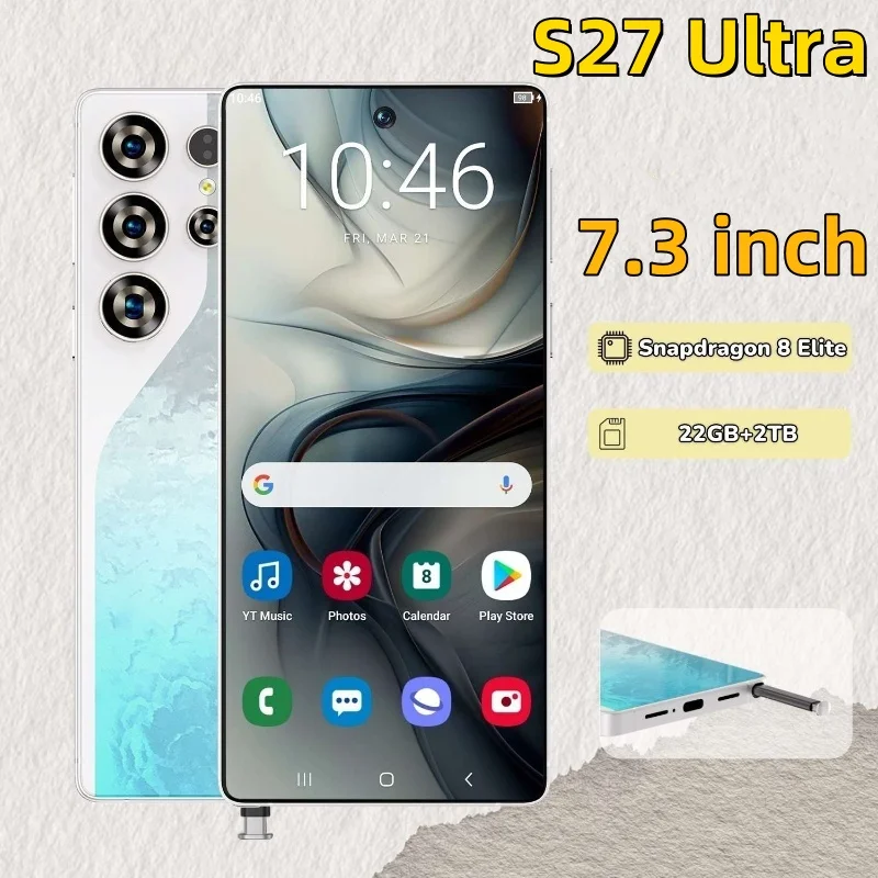 2025 كمبيوتر لوحي جديد S27 Ultra 7.3 بوصة HD 4K أندرويد 15 22 جيجابايت + 2 تيرا بايت 8000 مللي أمبير بطارية 4G 5G بطاقة Sim مزدوجة WiFi GPS Google Tab