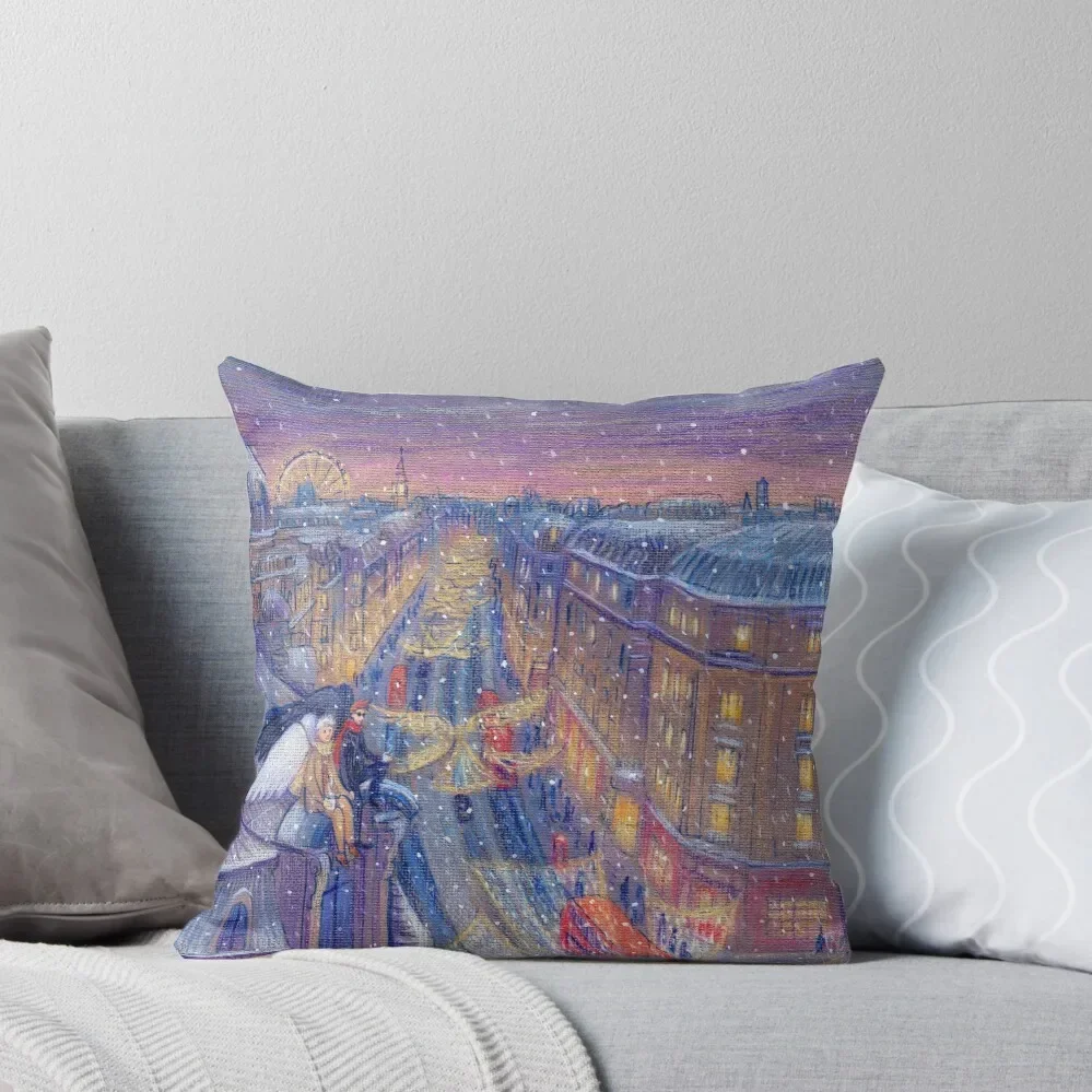 London Winter: Angels on a rooftop Throw Pillow Bed pillowcases christmas pillow case ornamental pillows New year pillow