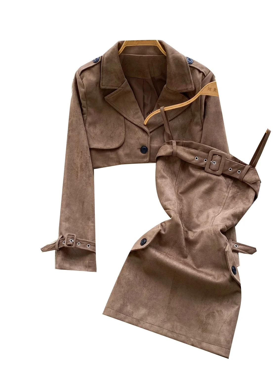 Коричневый кожаный бархатный женский комплект Dr, сексуальный поясной ремень, длинный све или Jaet Faion, комплект с высокой талией, стандартной длины