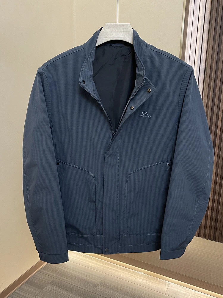 

Busin Casual Plaid Stand Collar Men's Jaet Windproof Zipper Closure Polyester Fiber Stand Fit Youth Autumn Coat