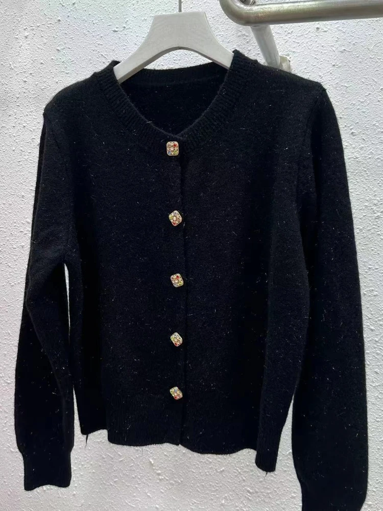 Nuovo cardigan lavorato a maglia solido stile coreano da donna maglione allentato con bottoni a diamante o-collo giacca corta cappotto lavorato a