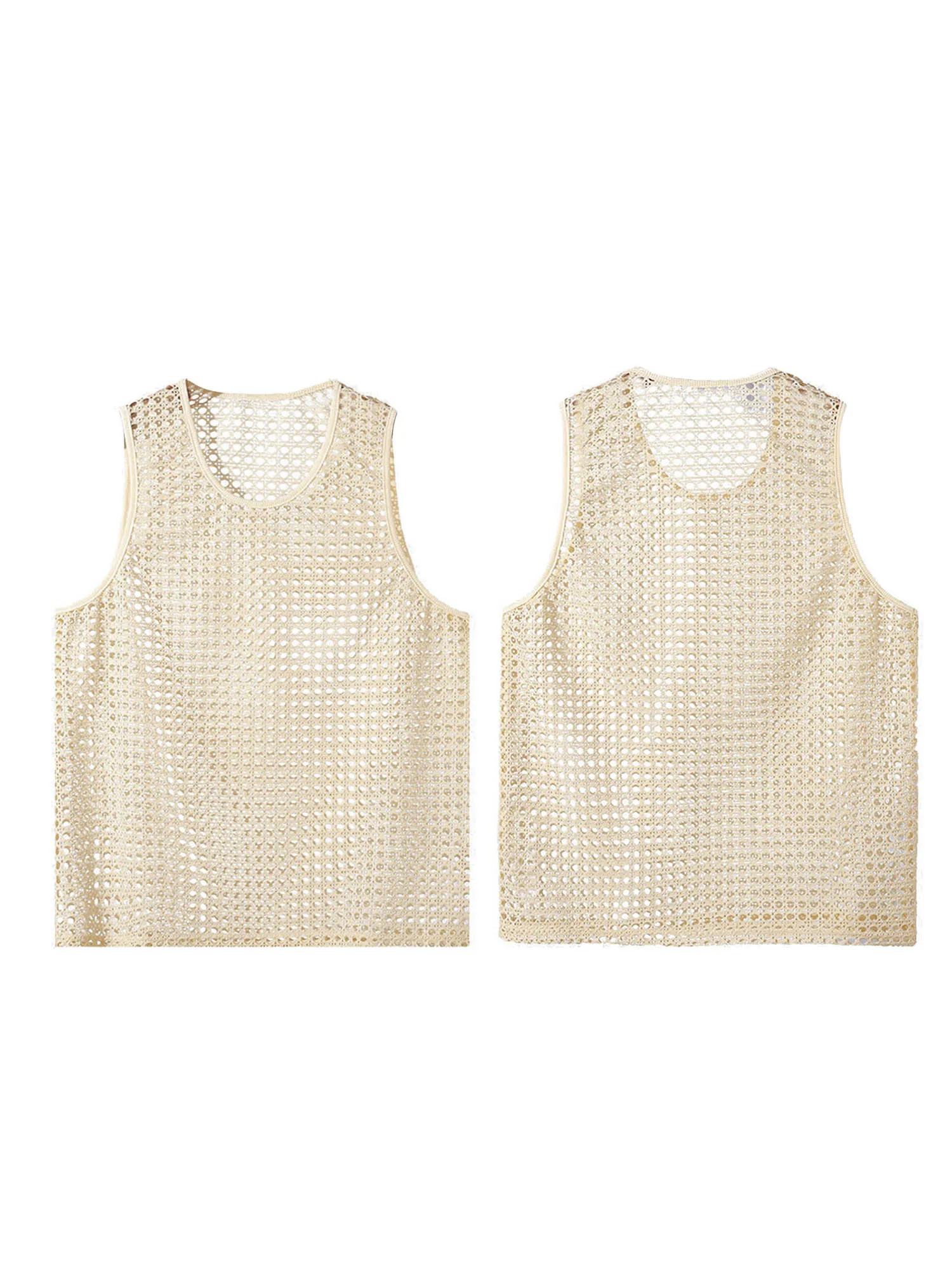 Men s Breathable Sleeveless Tank Tops Fashionable Hollow Out Crew Neck Casual Solid Cool Stylish T-Shirt for Summer image 2