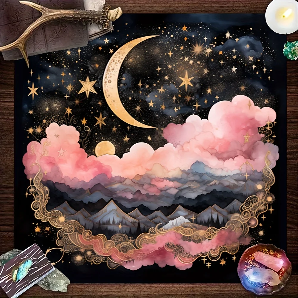 VIKAMA noche estrellada Luna y Tarot estrellado tela Divina brujería oculta mantel de Altar decoración del hogar almohadilla Divina cuadrada