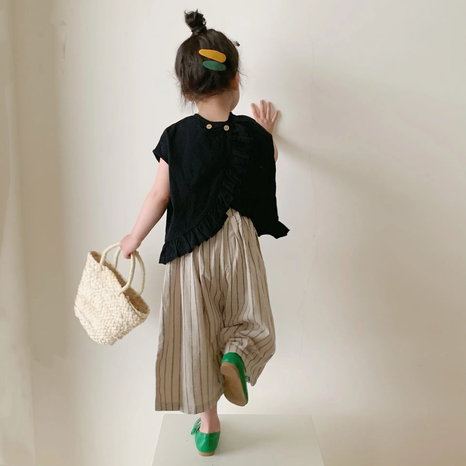 

Children Clothes Girl's Shirt Or Pant 2023 Summer Korean Fashionable Lace Sleeveless Girl's Shirts Or Striped Pant