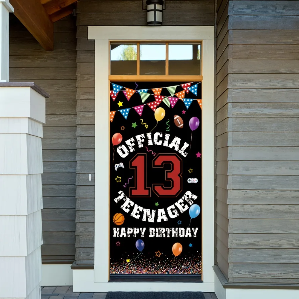 13th birthday door background banner, 13th birthday decoration for boys and girls, black and white 13th birthday party