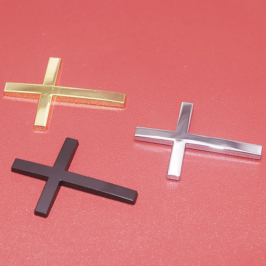 Black Silver Gold Cross Chrome 3D Metal Sticker Emblem Motorcycle Badge Logo Jesus Christian Religious Accessories Car Styling