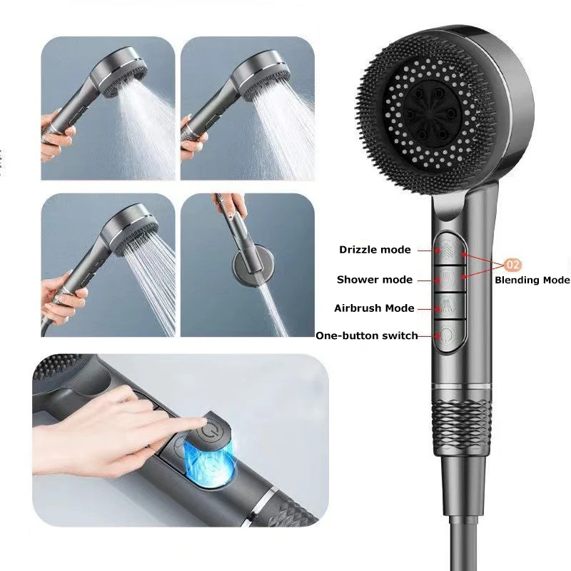 Pressurized Five-mode Button Shower Multi-function Filter Powerful Home Bathroom Bath Massage Shower Shower Head