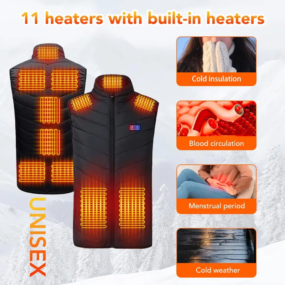 Men USB Infrared 11 Areas Heating Vest Jacket Men Women USB Electric Heating Jacket Sleeveless Waistcoat Thermal Warm Clothes