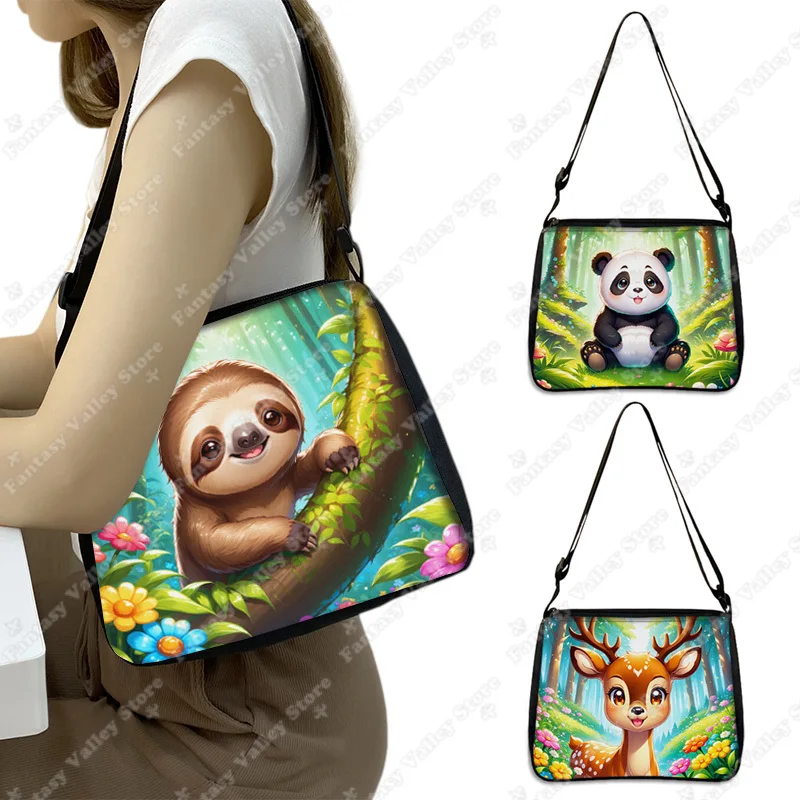 

Cartoon Sloth Print Crossbody Bag Cute Giraffe Owl Panda Women Handbag Forest Animals Children Storage Bags Shoulder Bag Gift