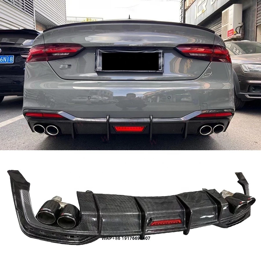 

High Quality K-B Style Carbon Fiber Rear Bumper Diffuser With Light forAudi B9 A5 S5 2020+ Rear Lip Diffuser Spoiler Bodykit