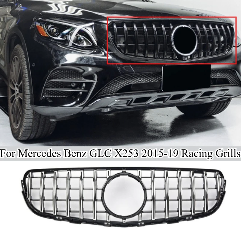

For Mercedes Benz GLC X253 2015-19 Pre-Facelift AMG Style Star Pattern Vertical Bars Front Grille Cover Mesh Grille Replacement