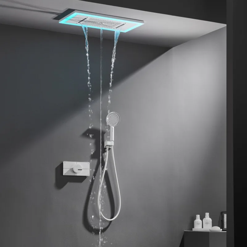 Embedded Wall-mounted Style Shower Head with Constant Temperature All-Brass Waterfall Rain Shower Set