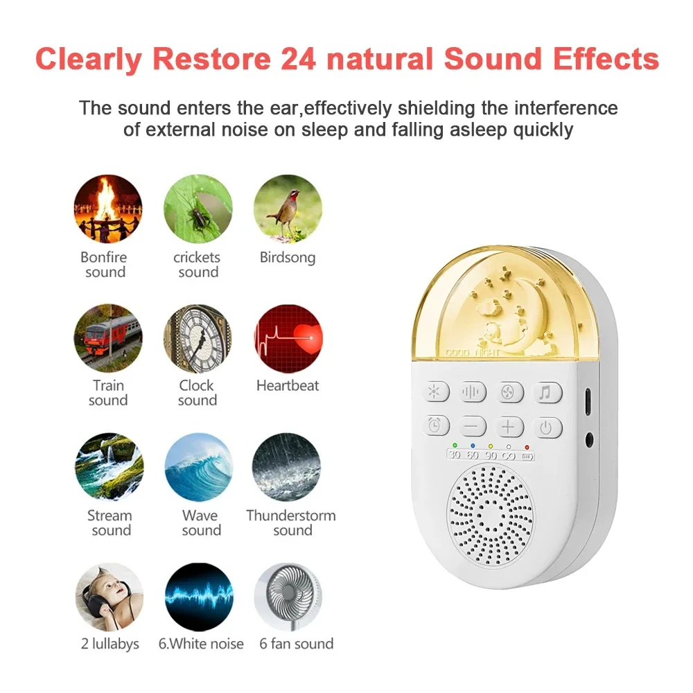 Baby White Noise Machine Portable Baby Sleep Machine 24 Soothing Sounds Sleeping Relaxation Rechargeable for Home Travel