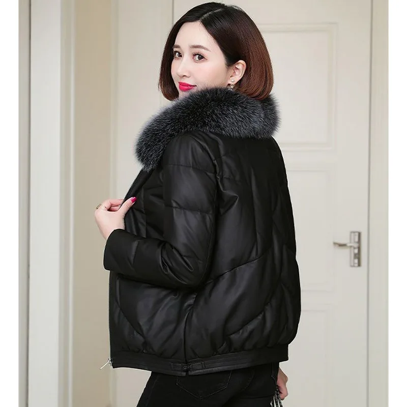 Lady Large Size 4XL Leather Fur Outerwear Spring Autumn Female Short PU Leather Jacket 2024 Women Fashion Leather Clothing Coat