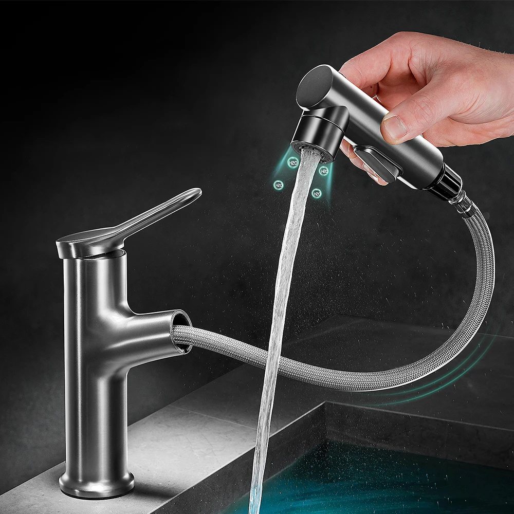 Imagem -03 - Luxo Banheiro Latão Bacia Torneira Deck Montado Sink Faucet Single Handle Torneiras de Água Misturada Quente e Fria Lavatório Gargle Faucets Multifuncional Pull-out 3-mode Bocal Bacia Torneira Acessórios do Banheiro