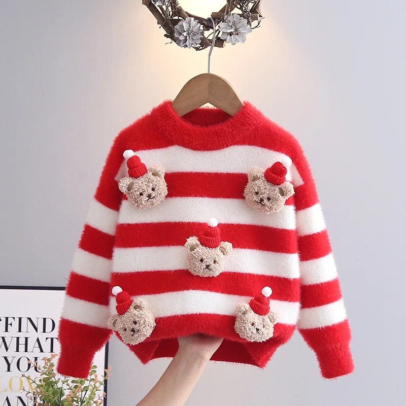 Girls Woolen Jersey Sweaters Autumn Winter Children Knitted Tops Clothing For Baby Girl Christmas Outerwear Kid Pullover Sweater