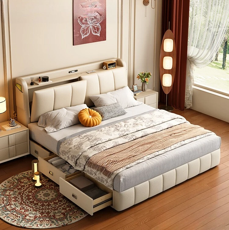 Modern simple light luxury Internet celebrity cream wind multifunctional drawer storage soft bag wedding bed