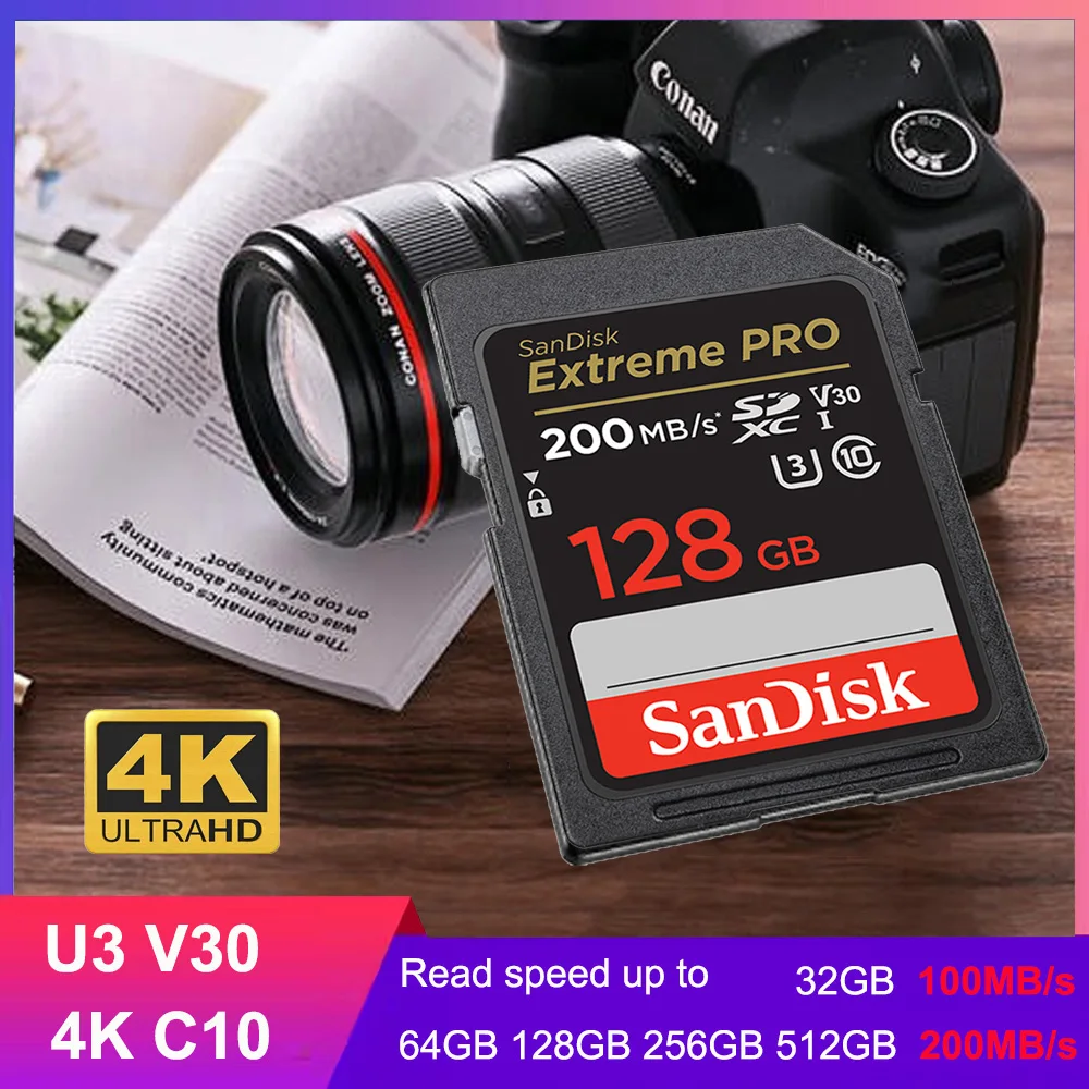 

SanDisk Ultra/Extreme/Extreme PRO SD Card 32GB Class10 SDHC Flash Memory Card 64GB 128GB 256GB SDXC C10 SD Cards U3 V30 4K UHD