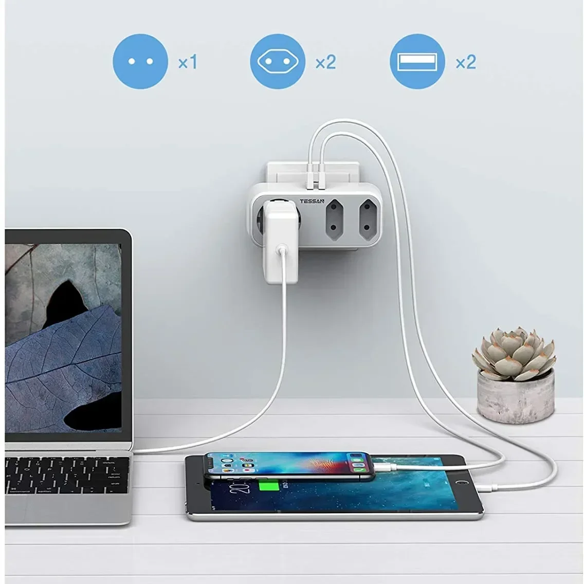 TESSAN EU KR Plug Power Strip with AC Outlets and USB Charging Ports Multiple Wall Socket Adapter for Home Office