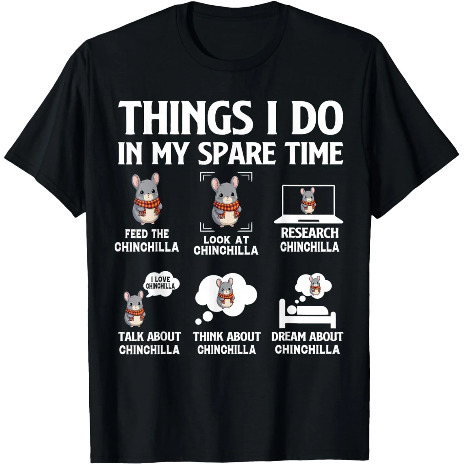 Dinge, die ich in meiner Freizeit tue, T-Shirts für Fans von Chinchilla-Besitzern, Humor, Streetwear, T-Shirt, kurzärmelig, Unisex, lockere Kleidung – Detail 2
