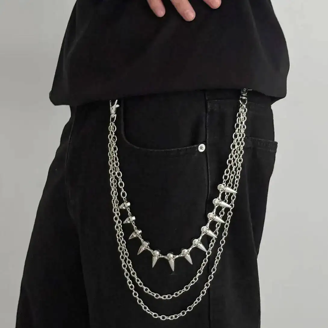 KunJoe Punk Metall Nieten Hosen Hipster Hosen Ketten Männer Vintage Multilayer Jean Schlüsselbund Schmuck Zubehör Straße Schlüsselanhänger
