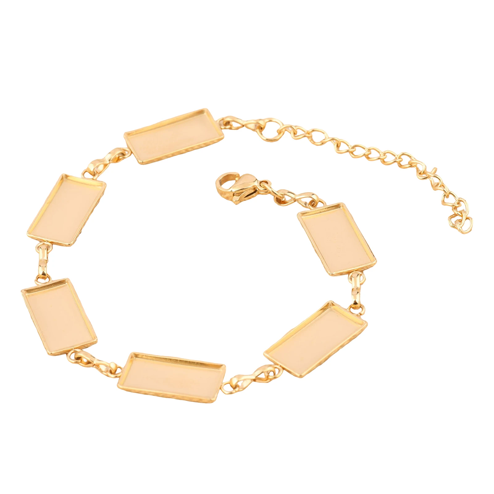 

2pcs Stainless Steel Gold Plated Rectangle Bracelet Base Blanks Fit 7x14.5mm Cabochon Setting Trays Diy Jewelry Making Supplies