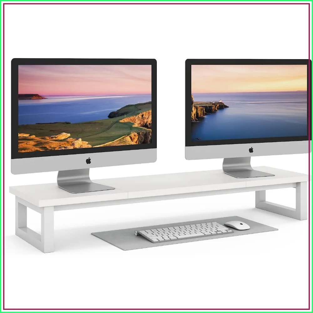 

39Inch Dual Monitor Stand Riser, Large Wooden Computer Monitor Shelf for Desk, Laptop, TV
