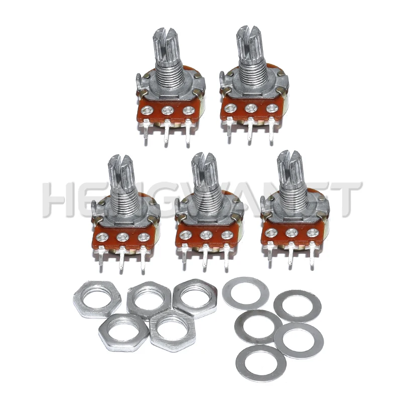 5PCS Linear Taper Potentiometer Kit WH148 B1K B2K B5K B10K B20K B50K B100K B250K B500K B1M 15mm Shaft 3Pin with Nuts and Washers