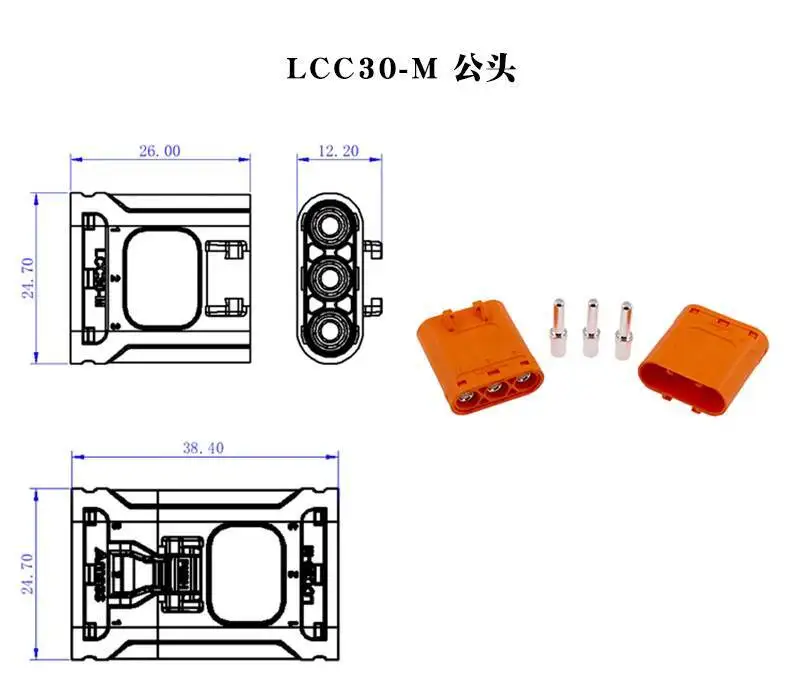 1 Stück LCC30-F/M Stecker und Buchse 3P Dreipoliger Lithium-Batterie-Crimp-Verbinder LCC30PB/PW Kupfer Silberbeschichtung – Detail 4