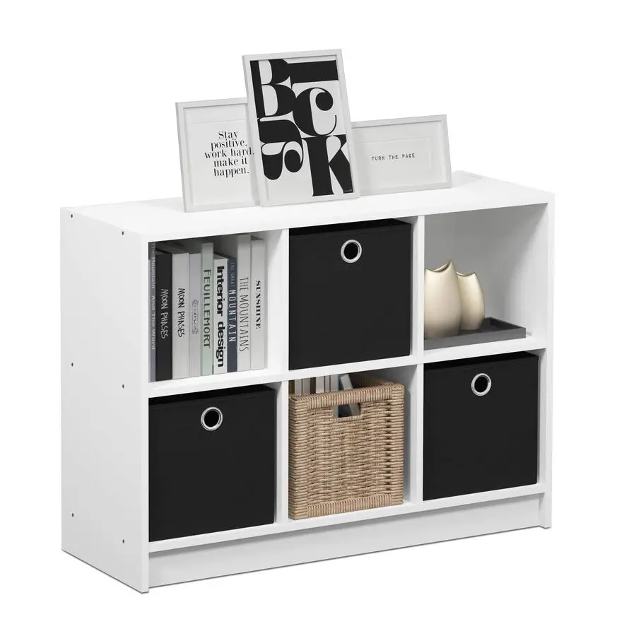 

Furinno Basic 3x2 Cube Storage Bookcase Organizer with Bins, White Black