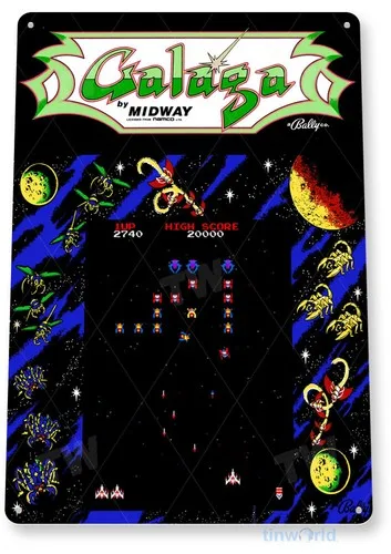 TIN SIGN Galaga Arcade, 80's, Retro, Console, Marquee, Game Room Decor, A400 --Tin Sign