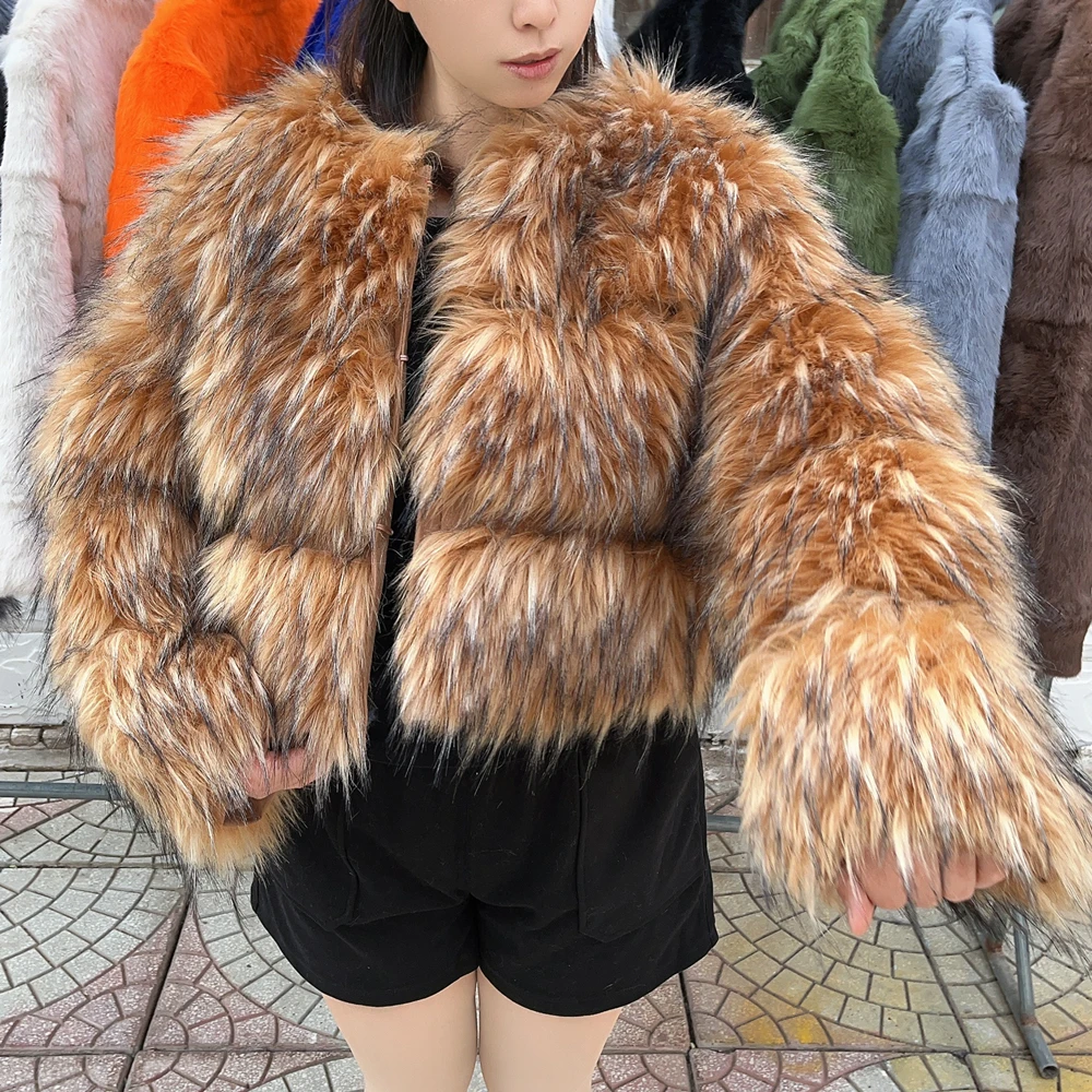 HOOOFUR Faux Fur Coat Women\'s Jacket Winter Fashion Warm Thick Fox Raccoon Leather Brown Plus Size Especially Fake Fur Cold Coat