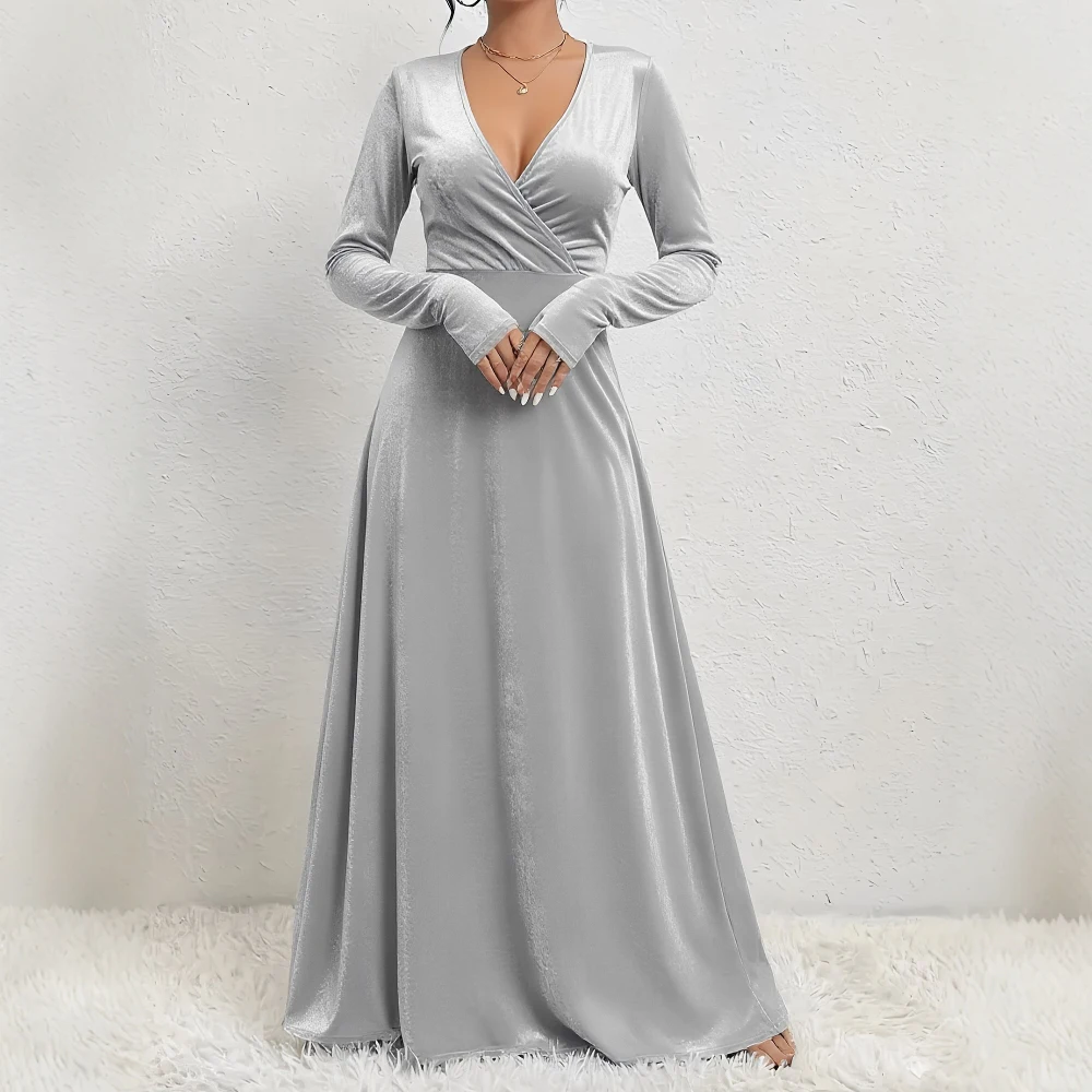 Winter Tight Fit Dress Casual Round Neck A-Line Skirt Mid-Length Straight Sleeve Women's Clothing Fashion Style