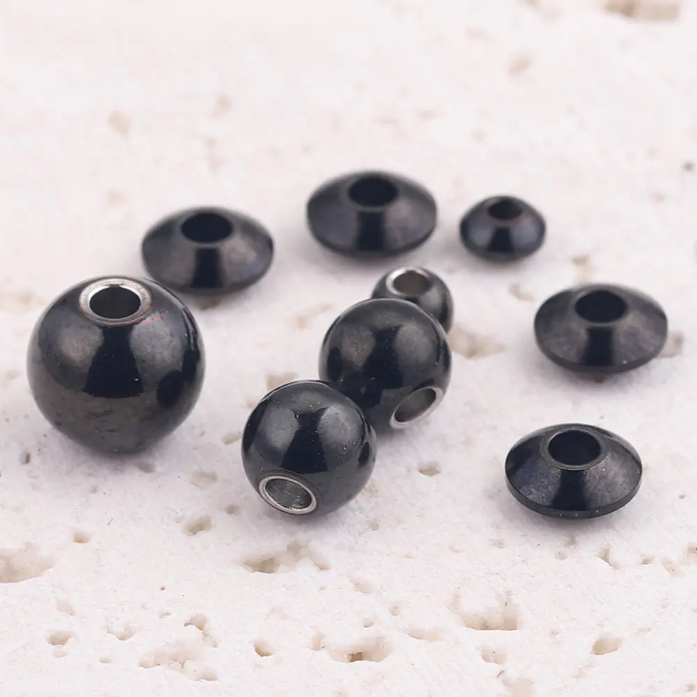 20pcs/lot 4 5 6 8mm Stainless Steel Gun Black Round Ball Flying Saucer Beads Bulk Charm Bead for Needlework Jewelry Making Craft