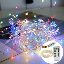 3M 6M Copper Wire LED USB Remote Control String Lights Firecracker Fairy Garland Lamp for Christmas Window Wedding Party Decor