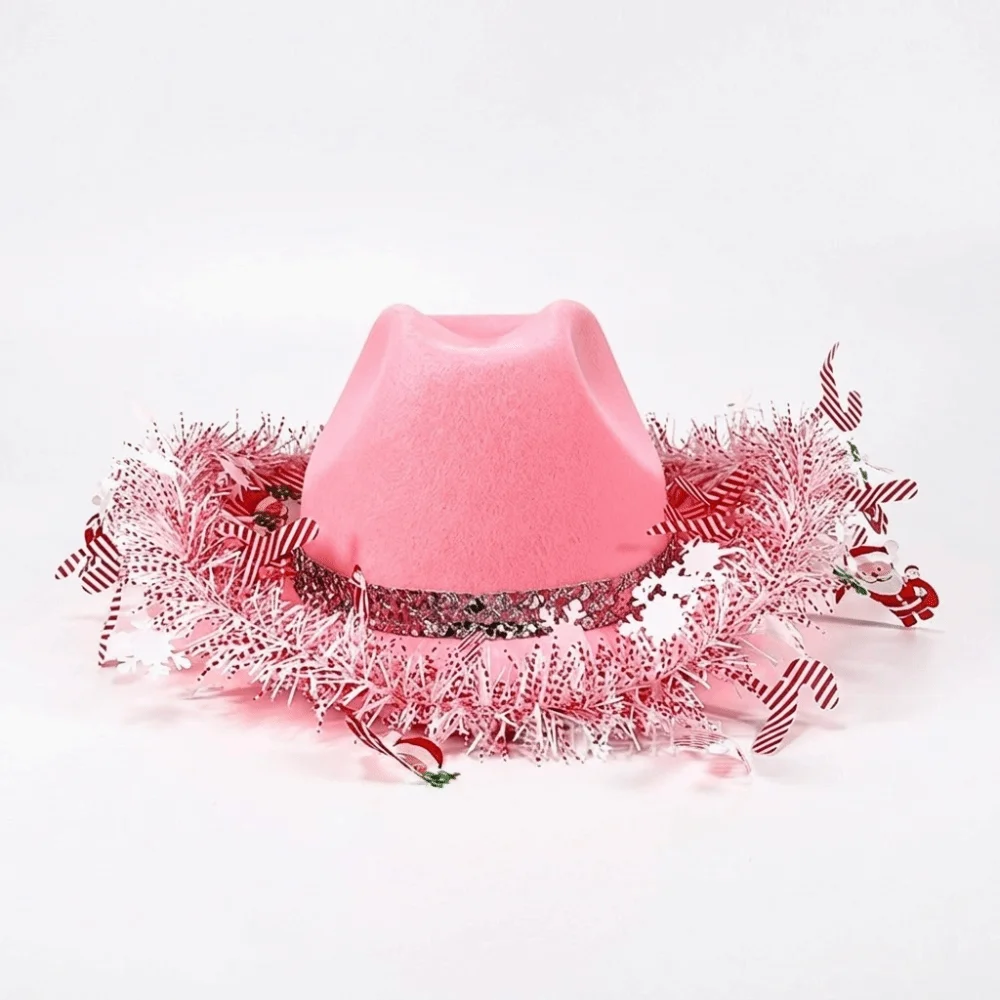 Ribbon Decoration Christmas Cowboy Hat Vintage Snowflake Cowgirl Hat Sunscreen Santa Claus Design Top Hat Party Accessories