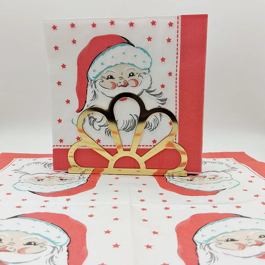 20Pcs 33x33cm 2-Ply Vintage Santa Claus Napkins Christmas Stars Party Table Decor Vintage Christmas Party Supplies