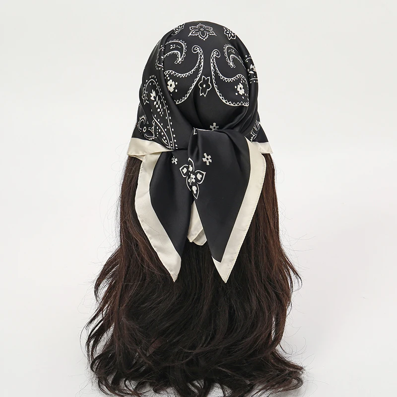 

Silk Satin Hair Scarf Hijab 70x70cm Women's Printed Square Headbanda Scarves Neck Muffler Female Fashion Ladies Luxury Bandana