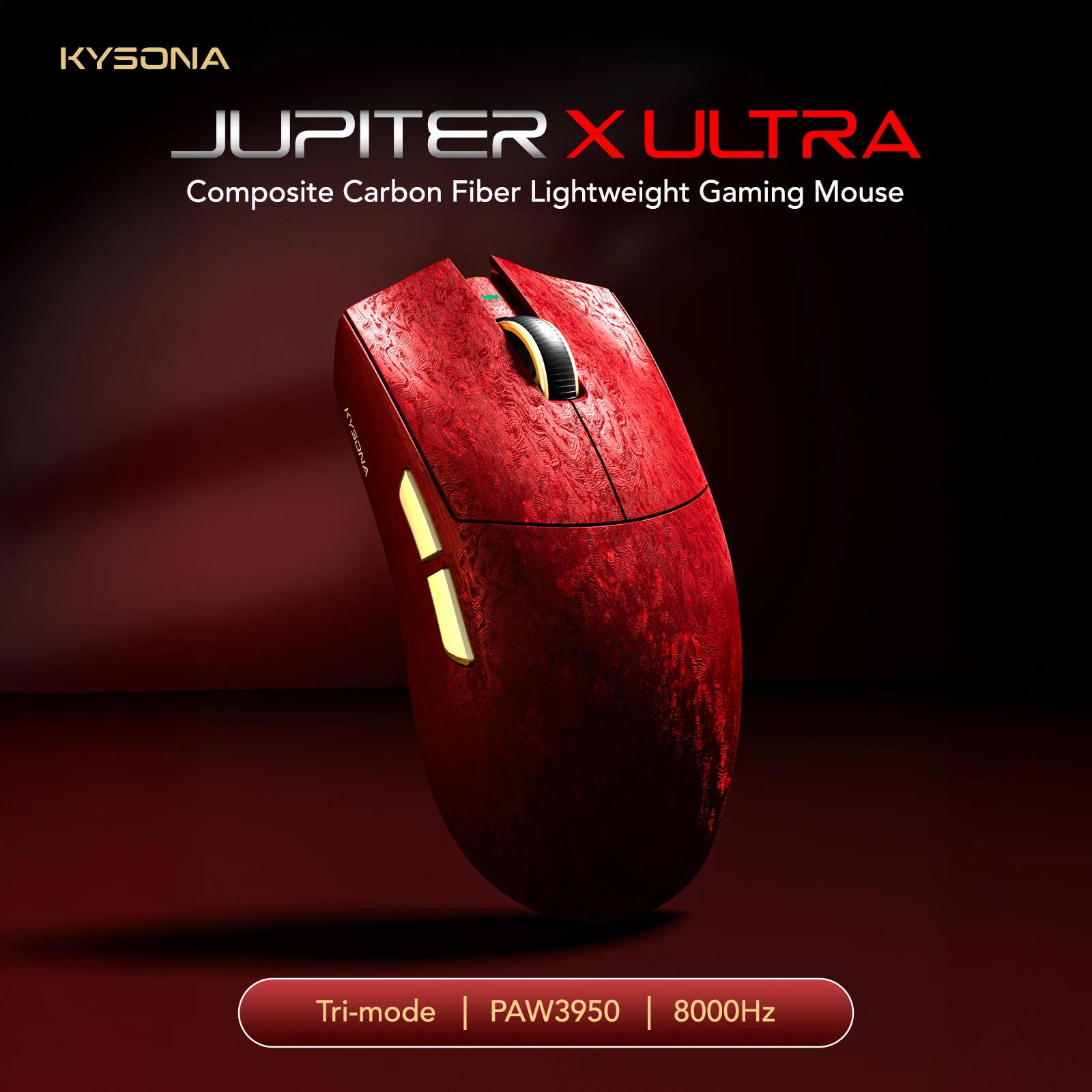 KYSONA Jupiter X Ultra Wireless Gaming Mouse PAW3950 8000Hz 54L15 MCU Composite Carbon Fiber Tri-Mode 61g Ergonomic Omron 70M