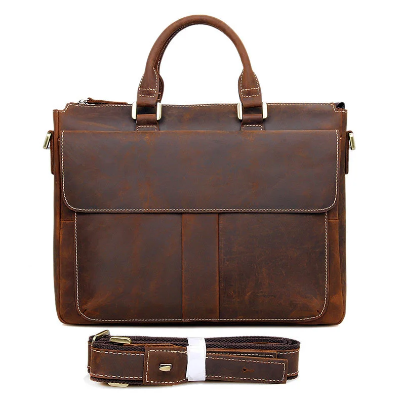 OYIXINGER Retro Leather Men\'s Business Briefcase For 14inch Laptop Vintage Computer Bag New Male Cowhide Messenger Bag Handbag