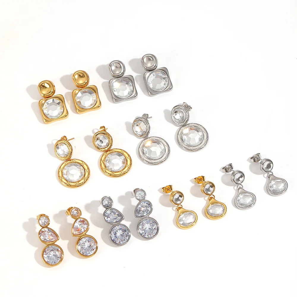 Modische, zarte, glänzende Ohrstecker aus Edelstahl mit Zirkonia, 18K Goldfarben plattiert, hochwertiger Schmuck, Geschenkidee – Detail 4