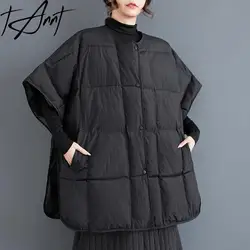 TANNT Women Vest 2024 Autumn Winter Sleeveless Single Breasted O Neck Cotton Padded Cape All Match Black Loose Casual Waistcoat