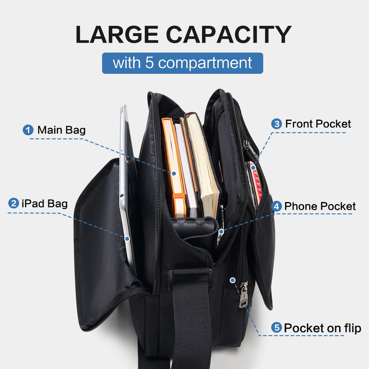 OIWAS Men's Shoulder Bag Business Leisure Large Capacity Portable Handbag Multi Layer Sling Pack Male's Crossbody Bags