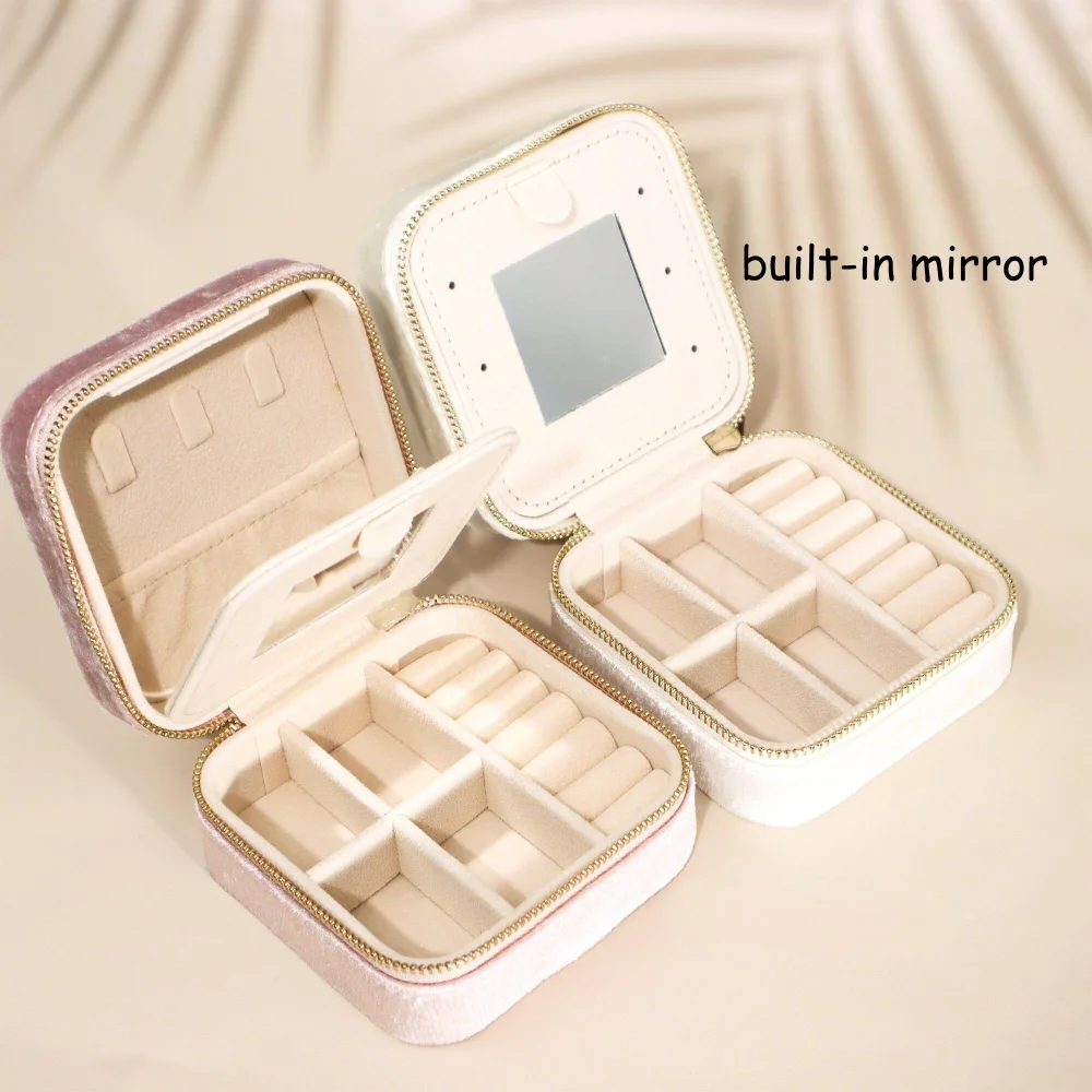 Velvet Jewelry Box Personalized Jewelry Organizer with Mirror Travel Accessories Display Box Portable Case Bridesmaid Souvenirs