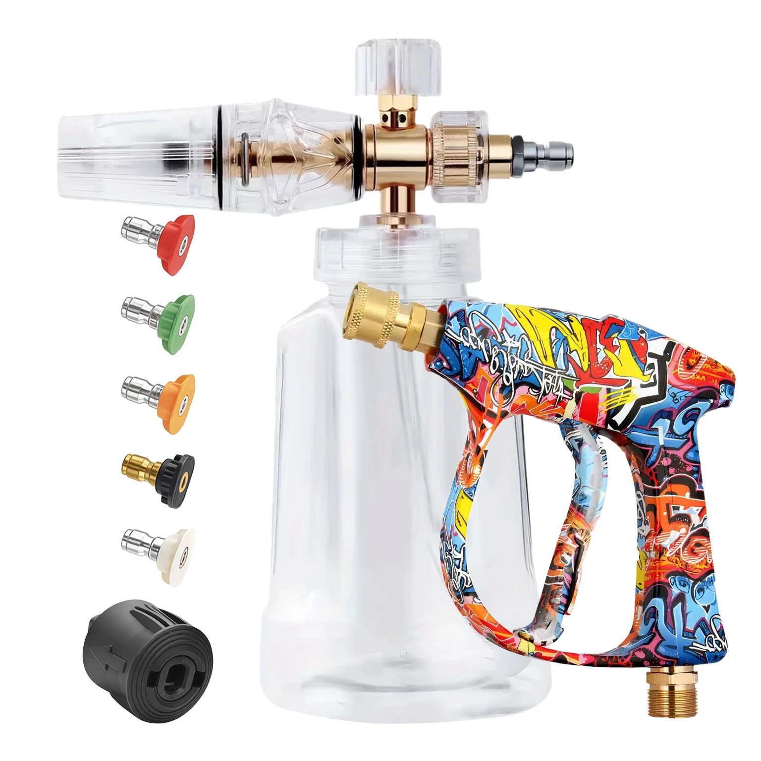 

Painted Pressure Washer Gun with Large Conical Foam Cannon, 360° Rotatable Nozzle, 1/4" Quick Connector - Compatible with Lavor,